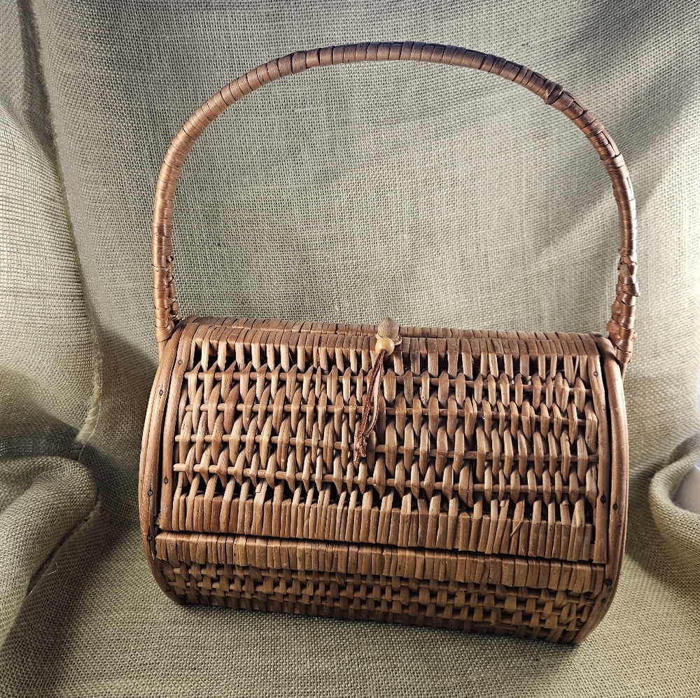 Woven Rattan Basket-Style Purse Summer Featival Boho Casual Brown